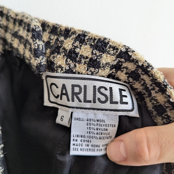 Carlisle Vintage Houndstooth Black & Cream Tweed Skirt Suit Career Classic 6 - Picture 13 of 16